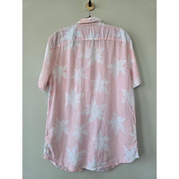 Ben Sherman Linen Rayon Shirt L Pink White Tropical Button Down Men's Summer - Picture 5 of 8